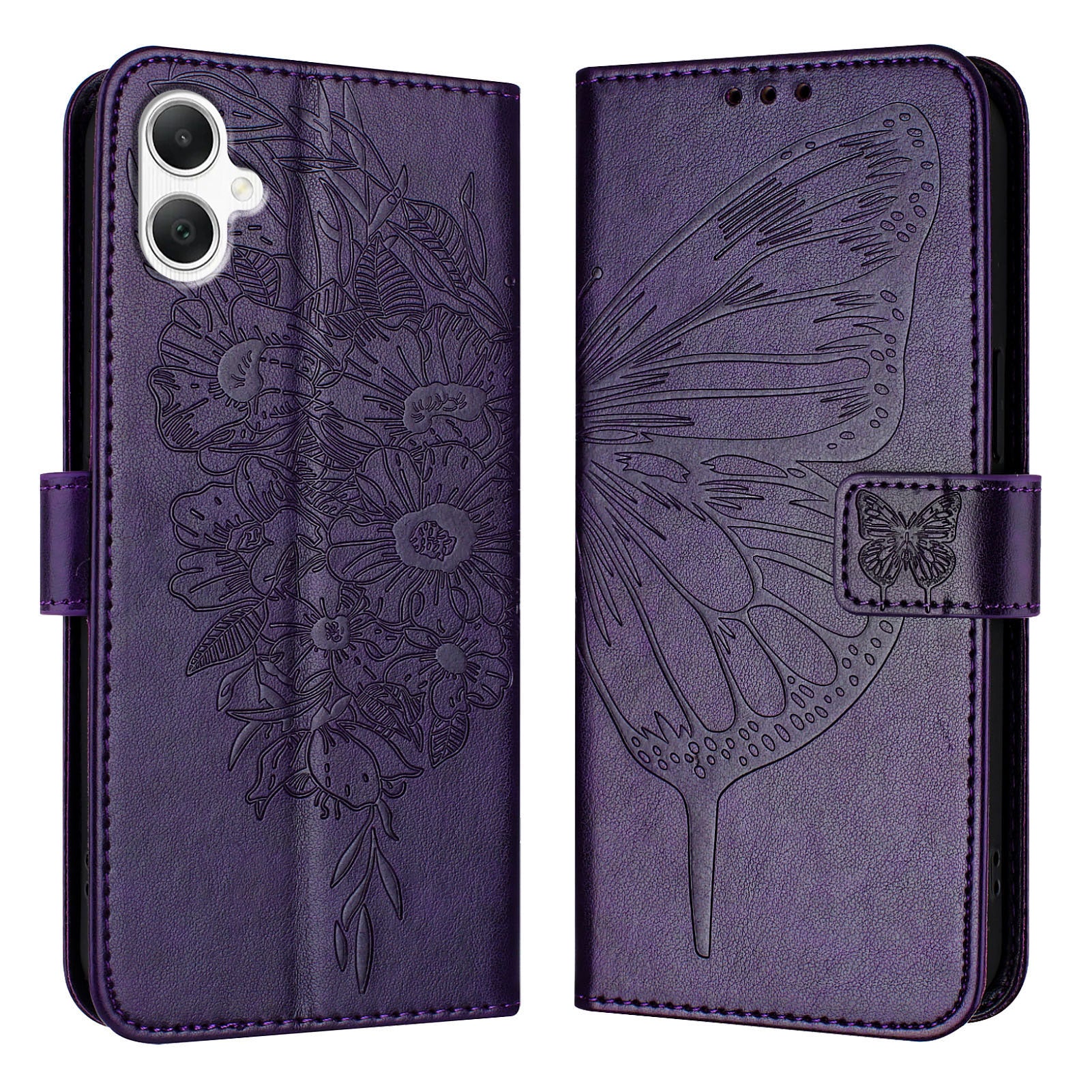 For Samsung Galaxy A06 Case YB Imprinting Series-4 Butterfly Flower Flip Wallet Leather Phone Cover - Dark Purple For Samsung Galaxy A06 Case YB Imprinting Series-4 Butterfly Flower Flip Wallet Leather Phone Cover - Dark Purple